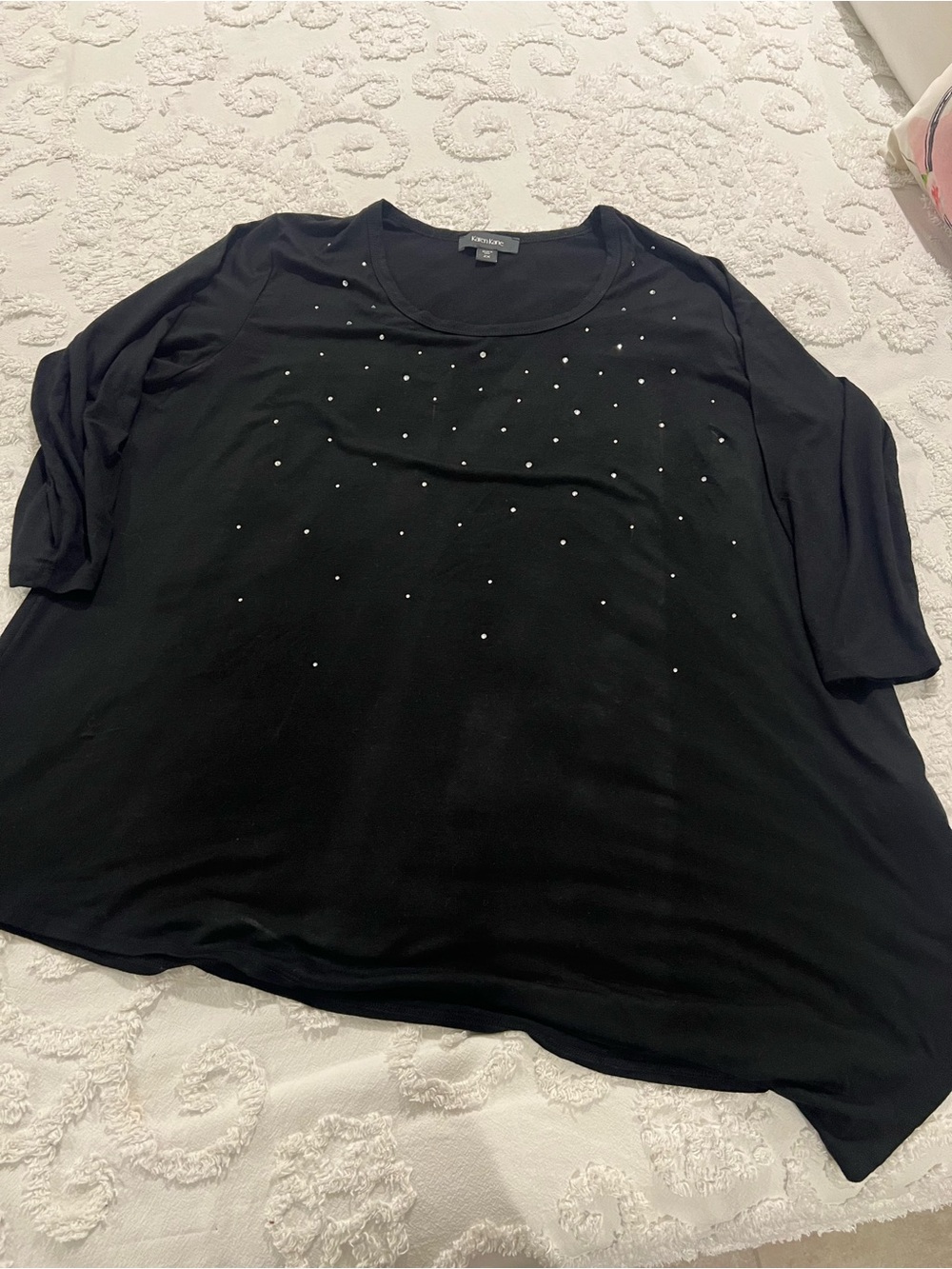 Karen Kane Black Long Sleeve Scoop Neck Top with Stud Detail